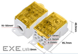 Паралельний розгалужувач-спліттер проводів UKK400, 11виходів(латунь)4-2,5*10мм2*1-95 (UKK400 YELLOW) 2*1-95 (UKK400 YELL