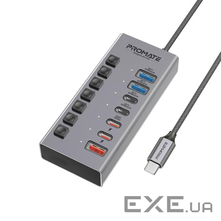 Концентратор USB Type-C Promate Gegahub-10G 7 in 1 Grey