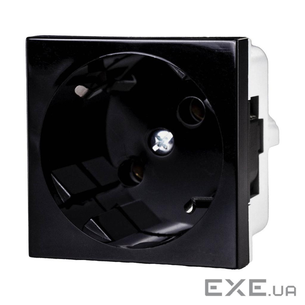 Розетка модульна 45х45х40 мм, з заземленням, без захисних шторок, PC-ABS, чорна, Серія (QS 45X45_FB)
