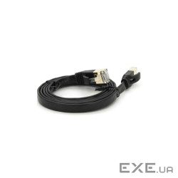 Патч-корд 1м UTP cat.7, CU, RJ45, плоский, black Weepda (PCMF-CU7/1.0Bk)