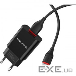 Зарядний пристрій BOROFONE BA20A Sharp 1xUSB-A, 2.1A Black w/USB-C cable (BA20ACB)