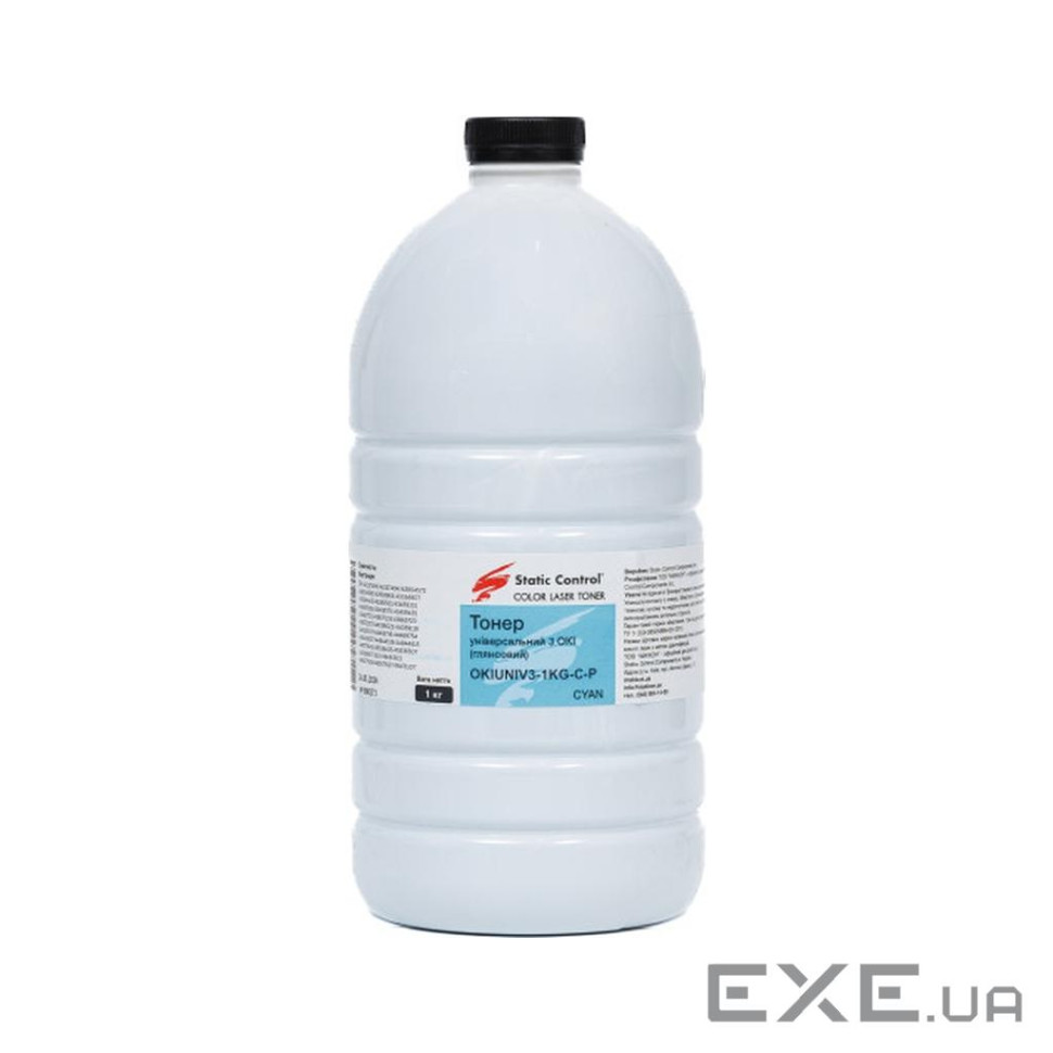 Тонер Okidata 3 (Glossy) 1кг cyan фасовка Static Control (OKIUNIV3-1KG-C-P)