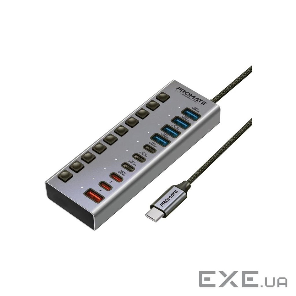 Концентратор USB Type-C Promate Gegahub-5G 10 in 1 Grey
