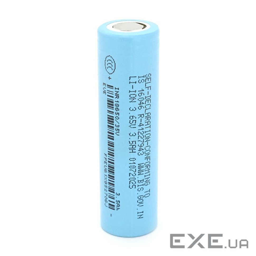 Акумулятор 18650 Li-Ion EVE 3500mAh 35V 3c 3.5A, 4.2 / 3.6 / 2.5V, Blue (INR18650 35V-B)