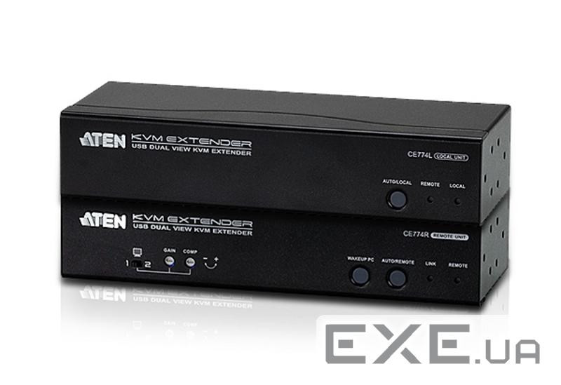 Dual View KVM подовжувач, USB, до 150 м . Cat 5e (CE774-AT-G)