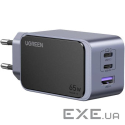 Зарядний пристрій Ugreen 3xUSB 65W (2xUSB-C+USB-A) Gan Nexode Fast Charger Grey X553 (35042)
