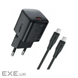 Зарядний пристрій Acefast USB-C PD20W GaN + cable USB-C to USB-C black (6974316286509)