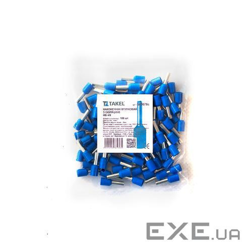 Наконечник штирьовий втулковий з ізоляцією 4 мм кв. синій 100шт (087472)