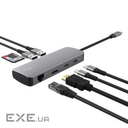Адаптер Trust Dalyx 8in1 USB-C 1xUSB-А 3.2/USB-A 2.0/2xUSB-С/HDMI/Ehernet/SD/microSD, Алюмін (25672) (25672)