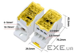 Паралельний розгалужувач-спліттер проводів UKK160, 6 виходів(латунь)6-2,5*16мм2 *1-1 (UKK160 YELLOW) 2 *1-1 (UKK160 YELL