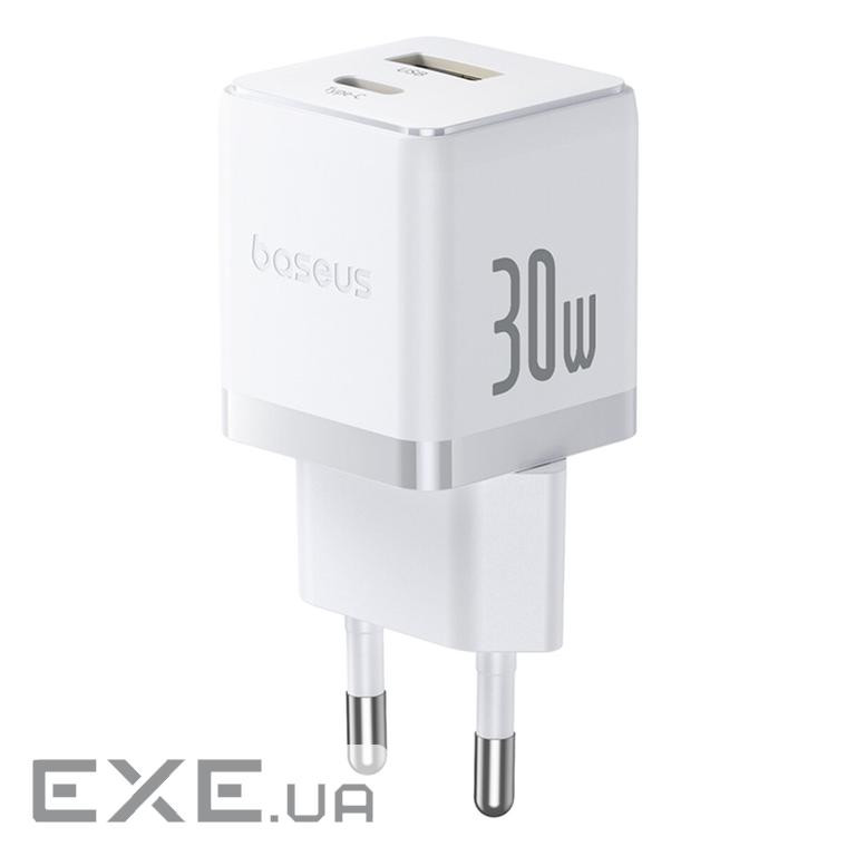 Зарядний пристрій Baseus 1xUSB-C 30W + 1xUSB white (P1011160A213-00)