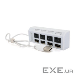 Хаб USB 2.0 4 порти з перемикачами на кожен порт, White, 480Mbts High Speed, підтримка (YT-HWS4HS-W) (YT-HWS4HS-W)