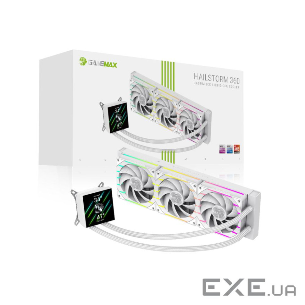 Процесорний кулер 66.89 CFM, 2.62mmH20, 32.12dBA, 800-2500RPM water pump:NOICE 30 (HAILSTORM 360 WH)