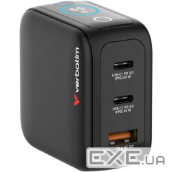 Зарядний пристрій VERBATIM Mini GaN 65W 2xUSB-C, 1xUSB-A, PD3.0, QC3.0 Black (30238)