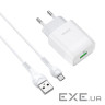 Зарядний пристрій HOCO C72Q Glorious USB QC3.0 + cable USB to Micro 5P 18W White (6931474732538)
