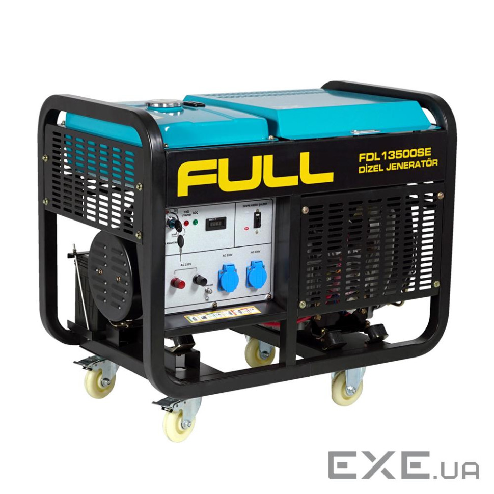Генератор дизельний FULL FDL13500SE3, 3-фазний 230 / 400V, 50Hz, 13.75kVA / 11kW, бак 25 л, витрата