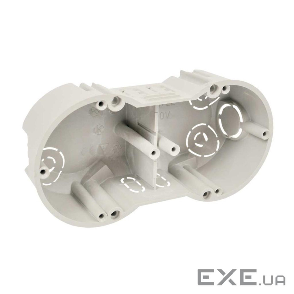 Підрозетник в тверді стіни, подвійний, ПВХ, сірий, 142х70х45мм (KP 64/2_KA) (KP 64/2_KA)