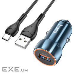 Набір АЗУ 12-24V HOCO Z46+ кабель Type-C, 1xUSB, 18W, кабель 1м, Blue, Box (HOCO Z46 / TCBe)