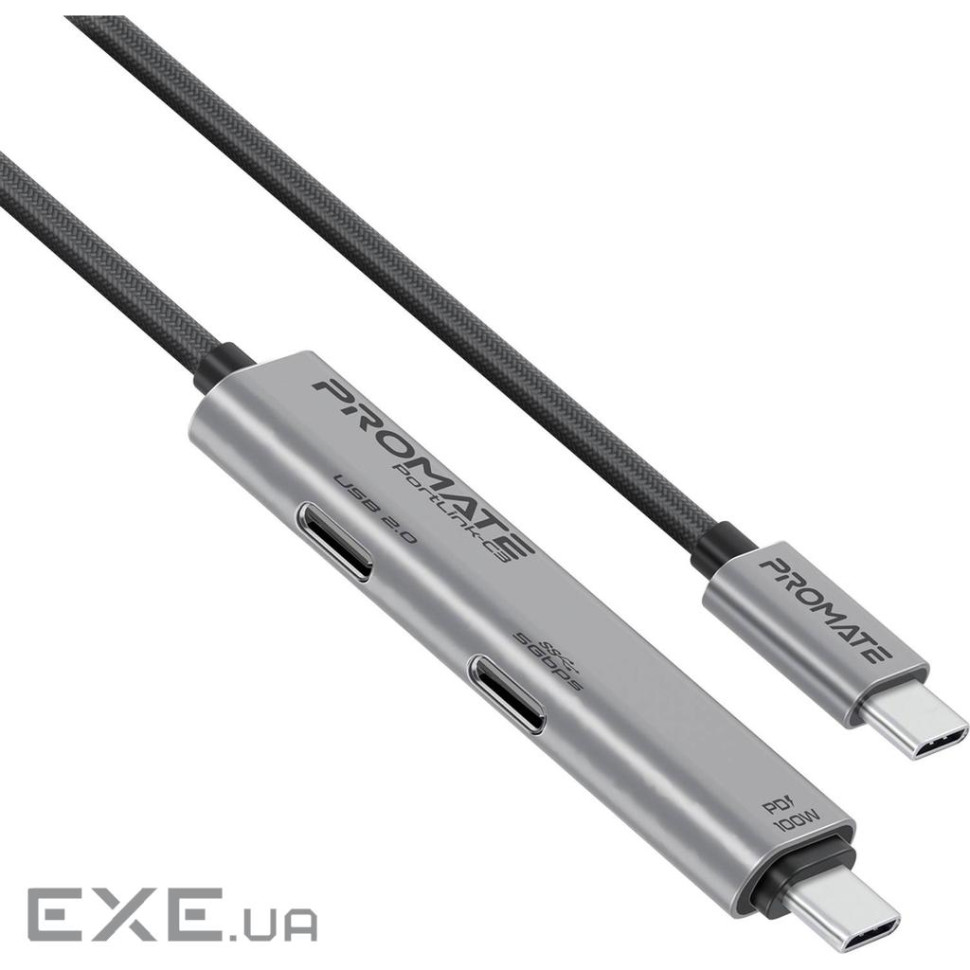 Кабель Promate USB Type-C - USB Type-C (M/M), 5A, 100W, 1.5 м, Black (portlink-c3.black)