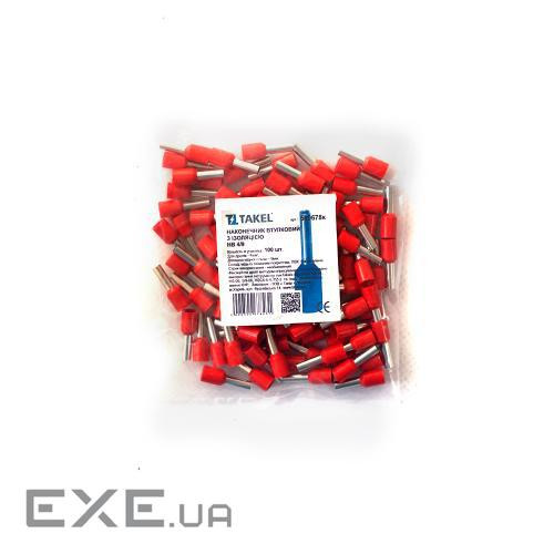 Наконечник штирьовий втулковий з ізоляцією 4 мм кв. червоний 100шт (087473)