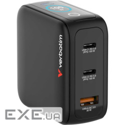 Зарядний пристрій VERBATIM Mini GaN 100W 2xUSB-C, 1xUSB-A, PD3.0, QC3.0 Black (30239)