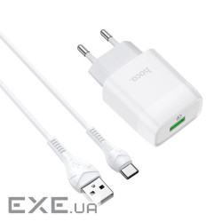 Зарядний пристрій HOCO C72Q Glorious USB QC3.0 + cable USB to USB-C 18W White (6931474732552)