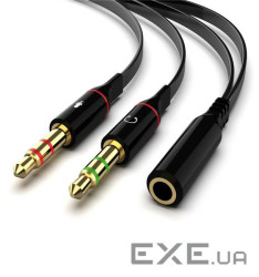 Перехідник Lucom аудіо Jack 3.5mm 4pin-3.5mm 3pinx2 F/M,0.2m (L-R-Gnd-Mic) CTIA Gold (62.09.8064-1)