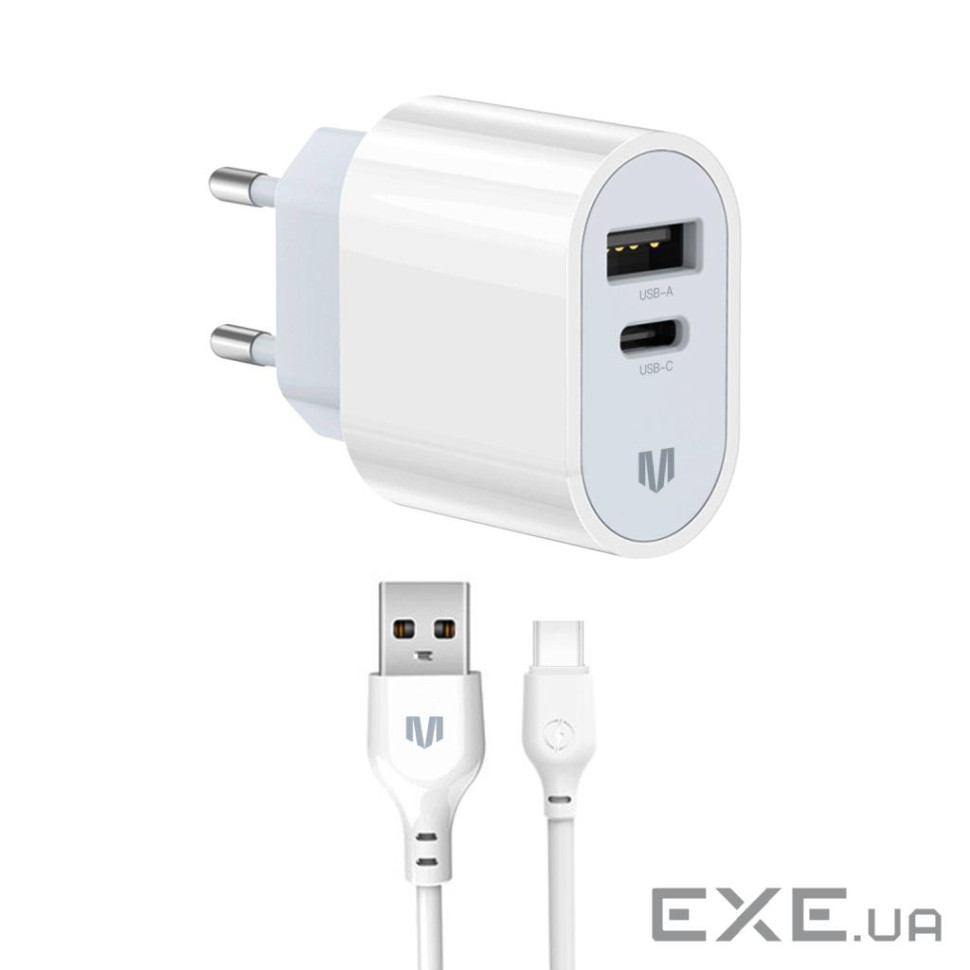 Зарядний пристрій MadeInFuture MFS12 12W 1xUSB-A + 1xUSB-C + cable USB-A to USB-C White (MIF82822)