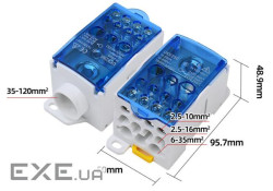 Паралельний розгалужувач-спліттер проводів UKK250, 11виходів(латунь)5-2,5*16мм2*1-35-1 (UKK250 BLUE) 2*1-35-1 (UKK250 BL