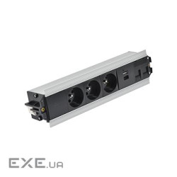 Розет блок S485: 3x250В тип F, зар пристр 2xUSB A+C, 2xRJ45 Keystone, чор-срібн (48530F30BK00000-40)