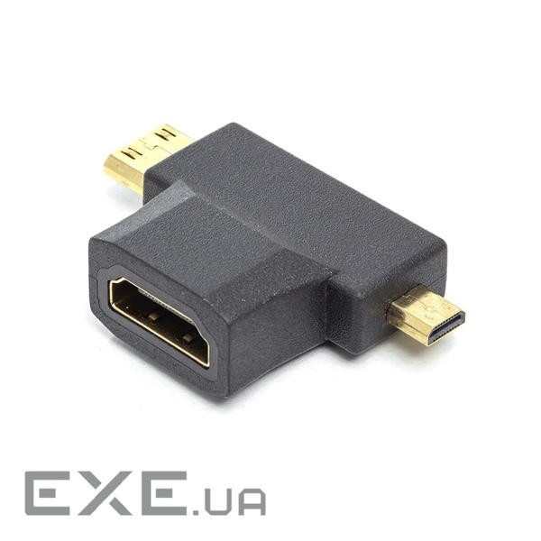 Перехідник HDMI (F) to mini HDMI (M) / micro HDMI (M) PowerPlant (CA912056)