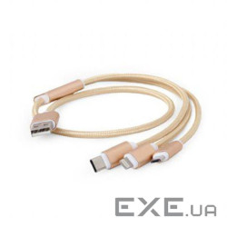 Дата кабель USB 2.0 AM to Lightning + Micro 5P + Type-C 1.0m gold Cablexpert (CC-USB2-AM31-1M-G)