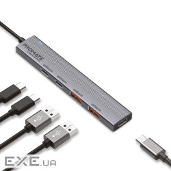 Концентратор USB Type-C Promate LiteHub-Pro 4 in 1 Grey