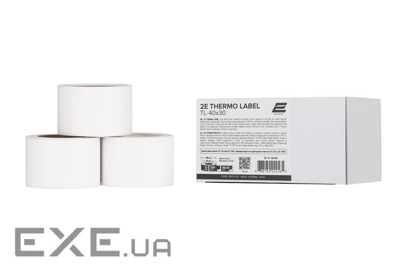 Термоетикетка 2E 40x30мм, 500 етикеток, 3 рулони (2E-TL-40X30)
