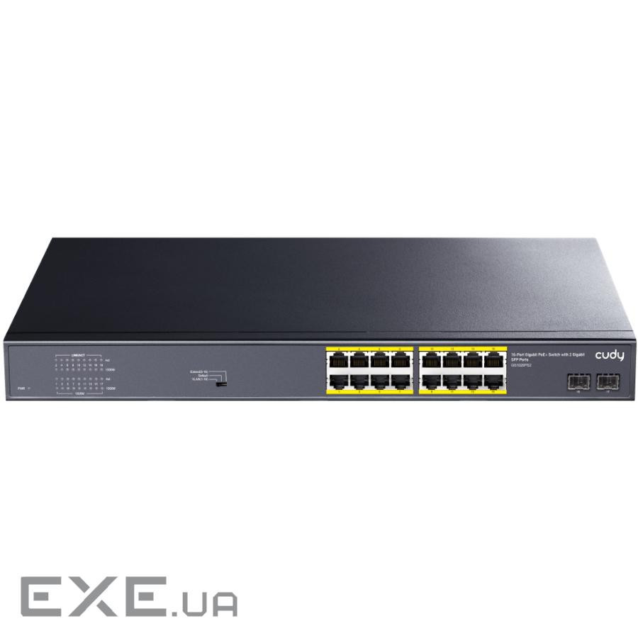 Комутатор Cudy GS1020PS2, 16-Port Gigabit PoE+ Switch with 2 Gigabit SFP ports 200W