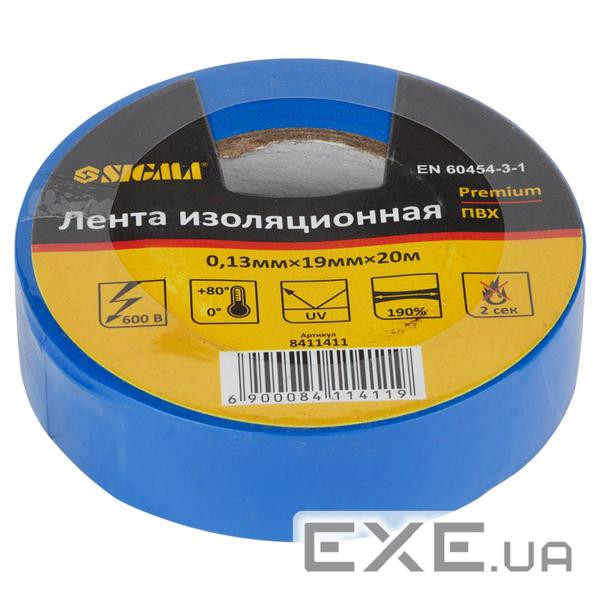 Ізоляційна стрічка Sigma ПВХ синя 0.13мм*19мм*20м Premium (8411411)
