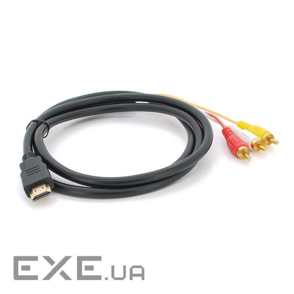 Кабель HDMI (тато)-3RCA (тато), 1.5m, 2 феріті, обплетення, Black/Red, пакет (YT-HDMI-3RCA)