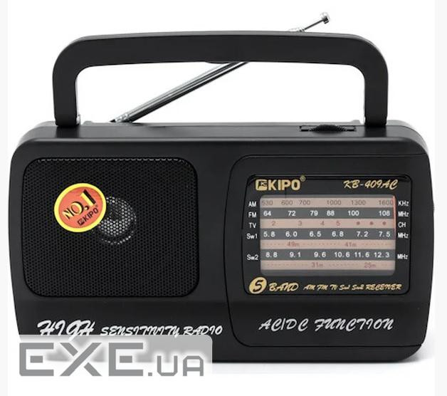 Радіоприймач KIPO KB-408, FM радіо, AUX, корпус пластмас, Black, BOX (MSP-KB-409) , Black, BOX (MSP-KB-409)