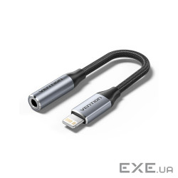 Перехідник Lightning to 3.5mm 0.1m cotton braided aluminum gray Vention (BMBHA)