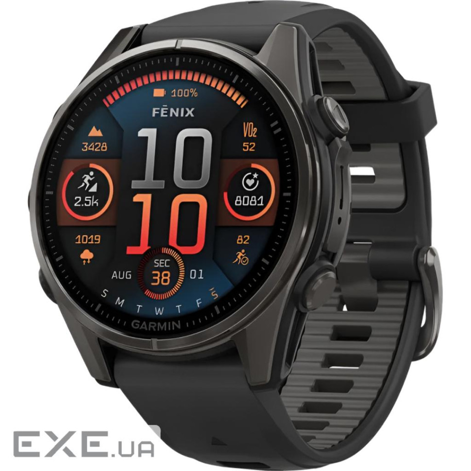 Смарт-годинник Garmin fenix 8 43mm, AMOLED, Saph, CrbnGry Ti/Blk, Blk/PebblGryBnd, (010-02903-21)