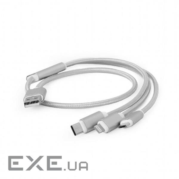 Дата кабель USB 2.0 AM to Lightning + Micro 5P + Type-C 1.0m silver Cablexpert (CC-USB2-AM31-1M-S)