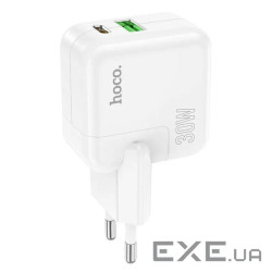 Зарядний пристрій HOCO C111A Lucky 1xUSB-C PD30W + 1xUSB QC3.0 White (6931474790866)