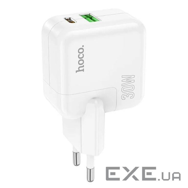 Зарядний пристрій HOCO C111A Lucky 1xUSB-C PD30W + 1xUSB QC3.0 White (6931474790866)