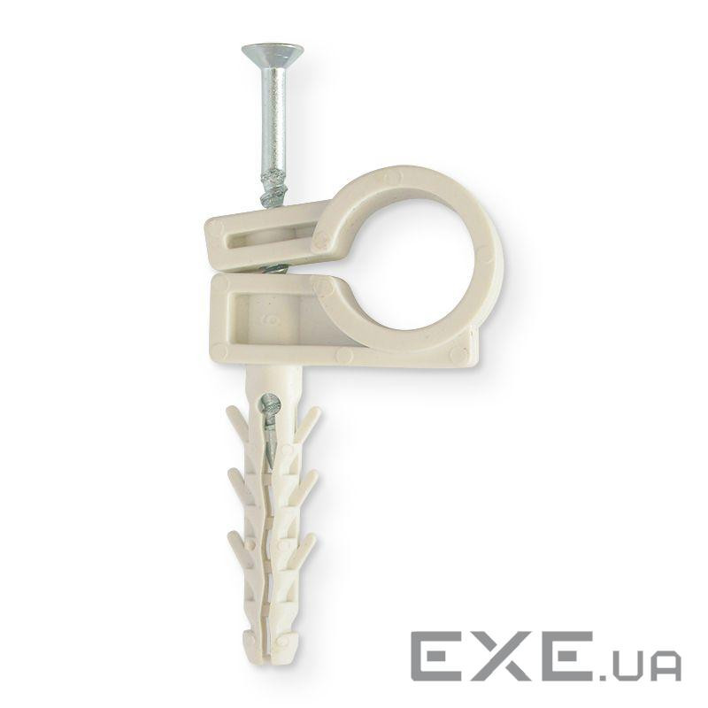 Обойма для кріплення труб D15-16 з дюбелем D8/36 з ударним шурупом, сіра, Інстал (пак.50шт) (OBT16G) ) (OBT16G)