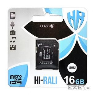 Карта пам'яті HI-RALI microSDHC (UHS-1) 16GB class 10 (з адаптером ) (HI-16GBSD10U1-01)