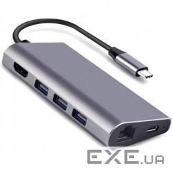 Перехідник Dynamode USB3.1 Type-C to HDMI, 3х USB3.0, RJ45, USB Typ (Dock-USB-TypeC-HDMI-USB3.0-RJ45)