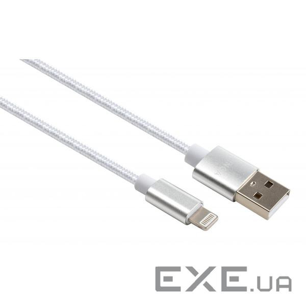 Дата кабель USB 2.0 AM to Lightning 1m nylon silver Vinga (VCPDCLNB1S)