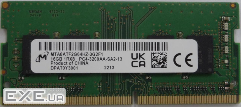 Модуль пам'яті MICRON SO-DIMM DDR4 3200MHz 16GB (MTA8ATF2G64HZ-3G2F1)