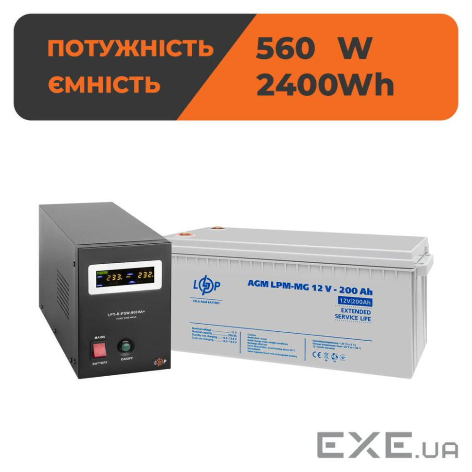 Комплект резервного питания ИБП B800 + мультигелевая батарея 2400 Ватт (4150+3875 200 Ah) (36974)