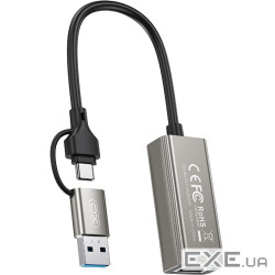 Адаптер USB-C + USB A to RJ45 Ethernet 100Mbps XO (HUB018.black)